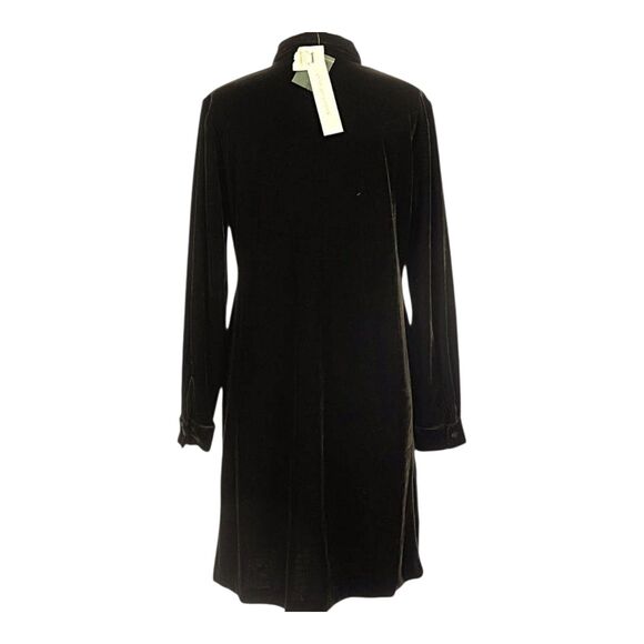Annie Alexander Brown Velvet Button Up Shirt Dress L Stretchy Fall Thanksgiving - Picture 2 of 5